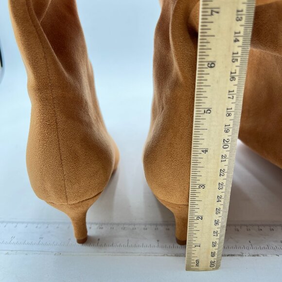 Tan Women Vintage Wide Calf Squared Toe Knee High Boots Low Heel Travel Shoes - Picture 5 of 7